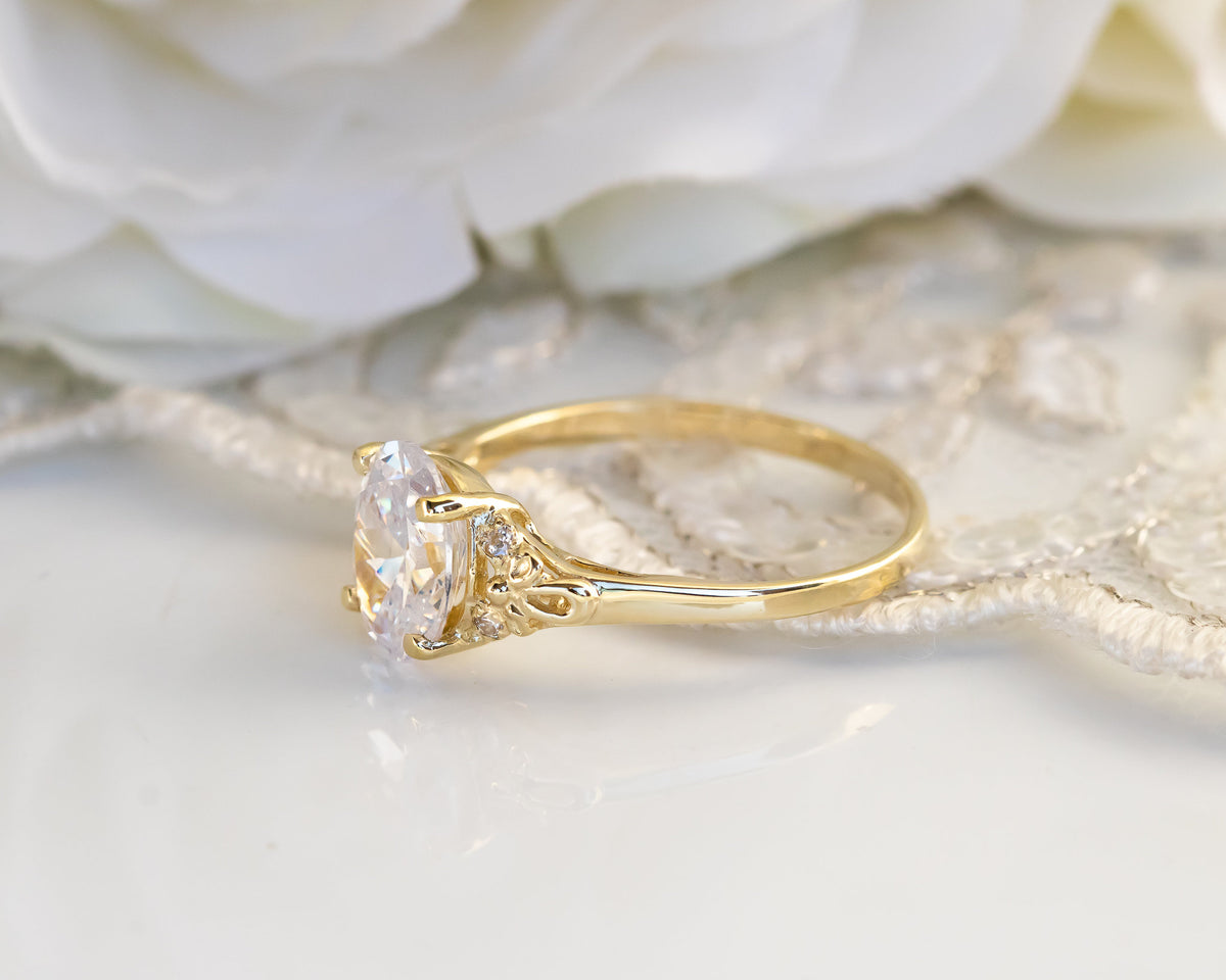 2ct Oval Moissanite Engagement Ring, Vintage Engagement Ring, Moissanite Diamond Gold Ring, Oval Solitaire Moissanite Ring, 2 Carat Ring