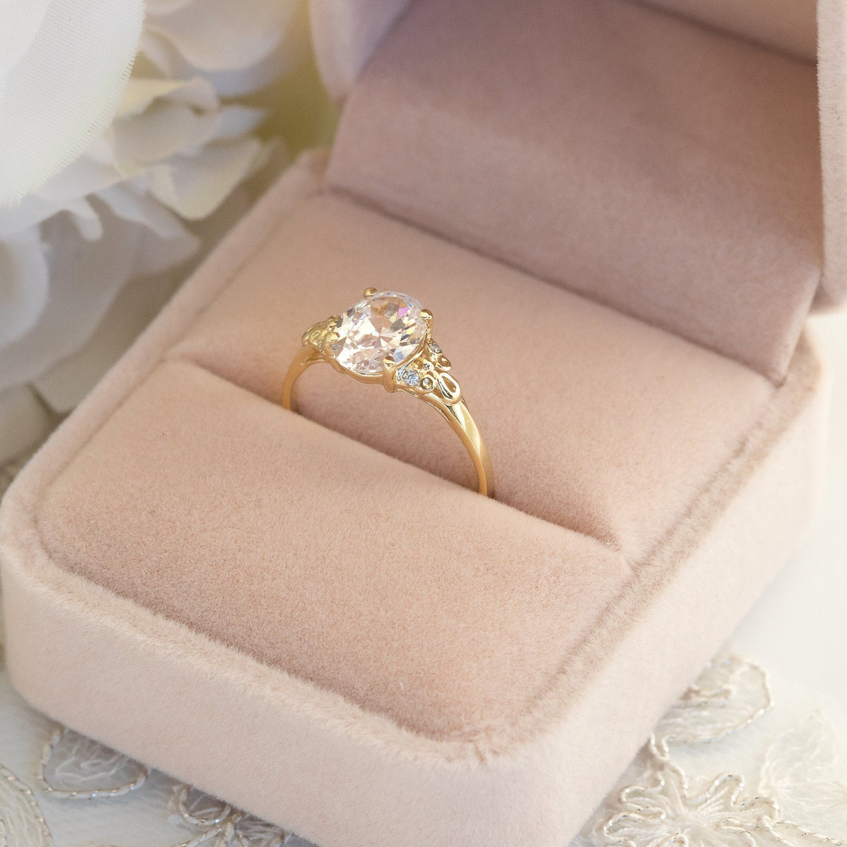 2ct Oval Moissanite Engagement Ring, Vintage Engagement Ring, Moissanite Diamond Gold Ring, Oval Solitaire Moissanite Ring, 2 Carat Ring