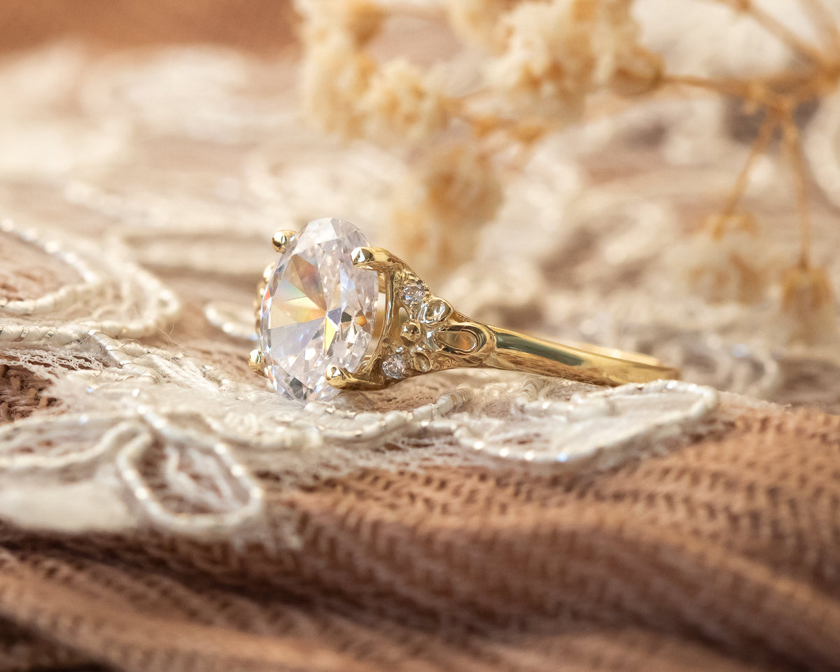 2ct Oval Moissanite Engagement Ring, Vintage Engagement Ring, Moissanite Diamond Gold Ring, Oval Solitaire Moissanite Ring, 2 Carat Ring