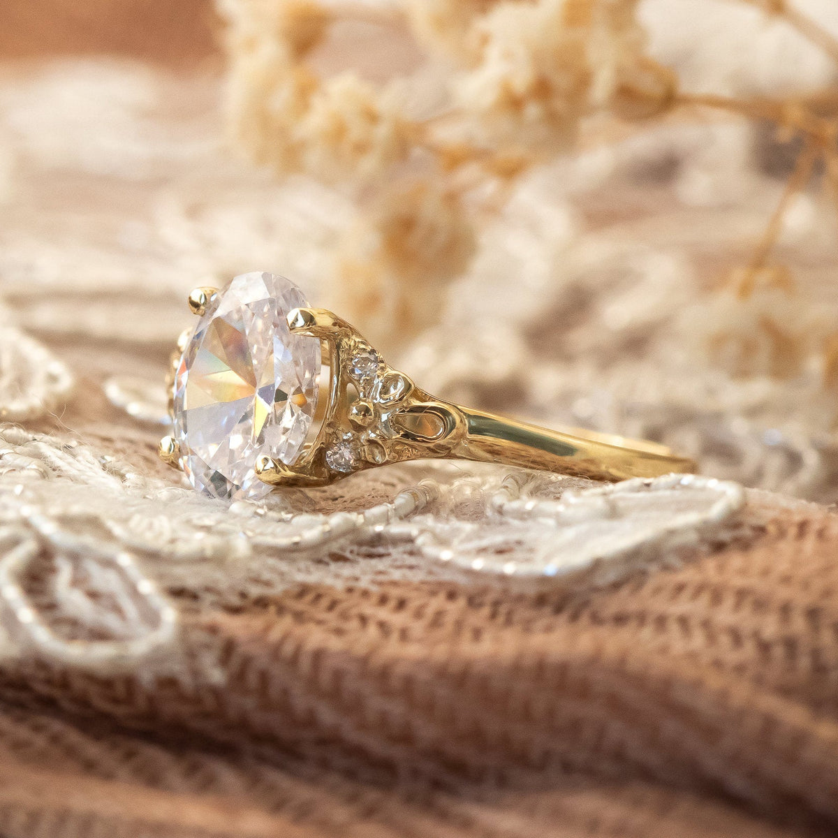 2ct Oval Moissanite Engagement Ring, Vintage Engagement Ring, Moissanite Diamond Gold Ring, Oval Solitaire Moissanite Ring, 2 Carat Ring
