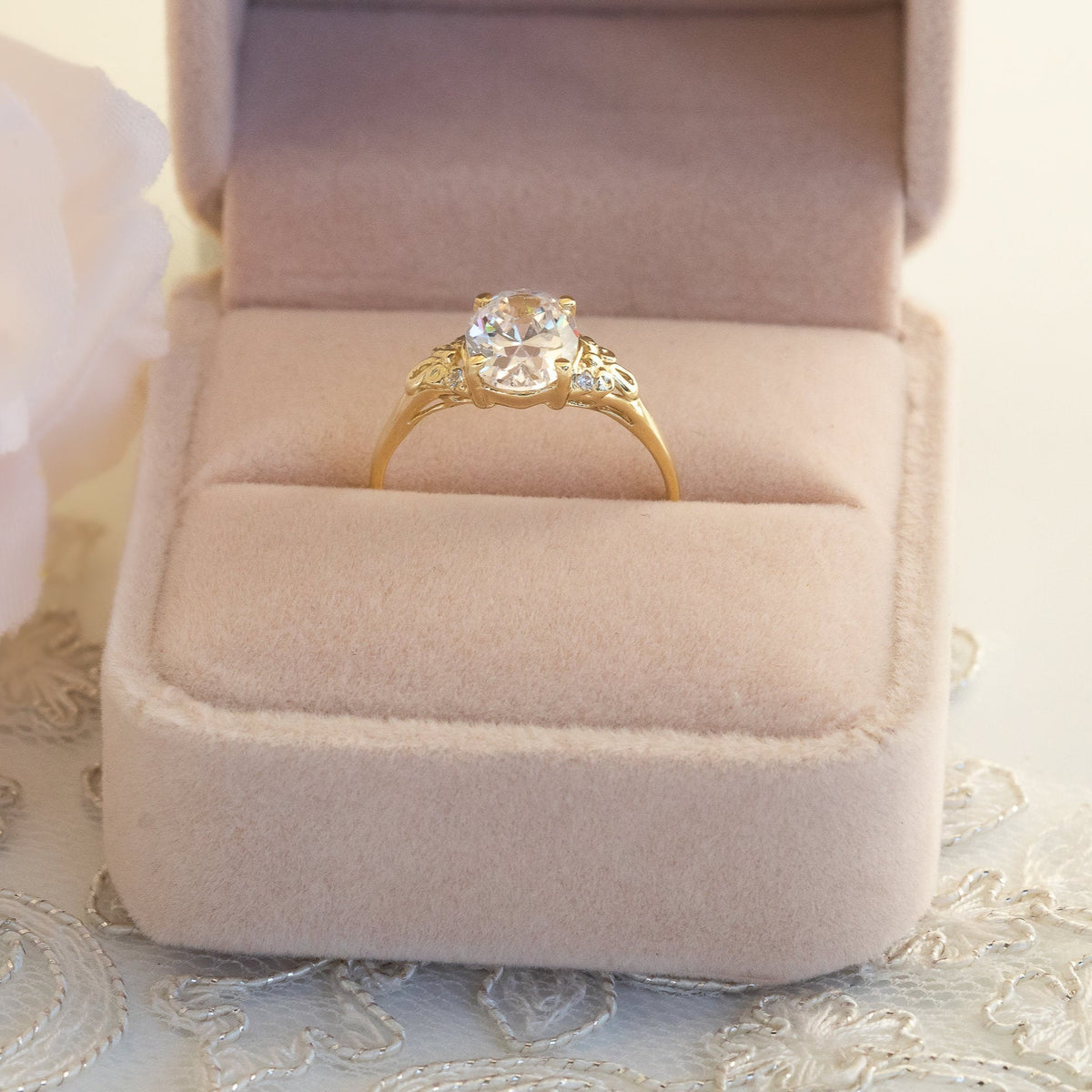 2ct Oval Moissanite Engagement Ring, Vintage Engagement Ring, Moissanite Diamond Gold Ring, Oval Solitaire Moissanite Ring, 2 Carat Ring