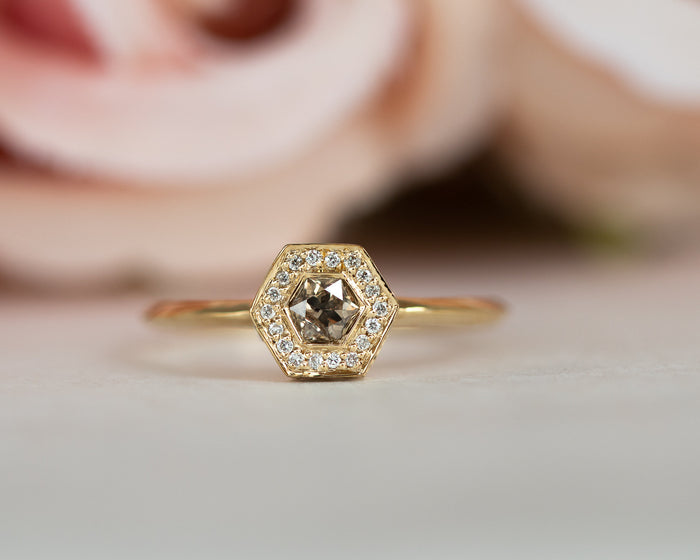 Brown Diamond Engagement Ring, Art Deco Engagement Ring, Hexagon Diamond, Alternative Diamond Engagement Ring, Unique Diamond Ring, OOAK