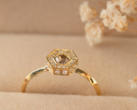 Brown Diamond Engagement Ring, Art Deco Engagement Ring, Hexagon Diamond, Alternative Diamond Engagement Ring, Unique Diamond Ring, OOAK