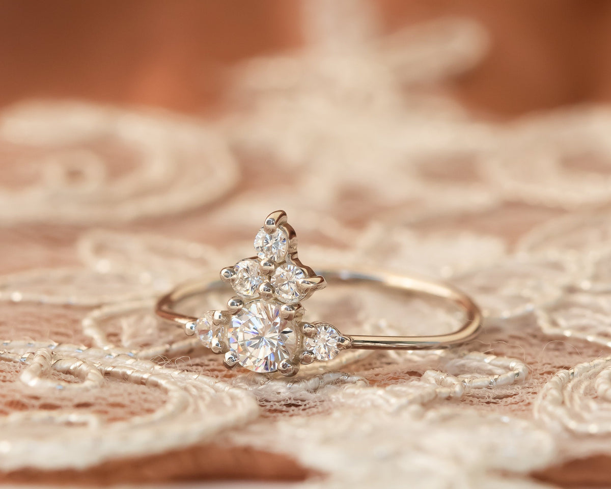 Diamond Cluster Ring, Cluster ring, Unique Cluster engagement ring, Cluster Diamond Engagement ring, Anniversary Gift, Gold Diamond Ring