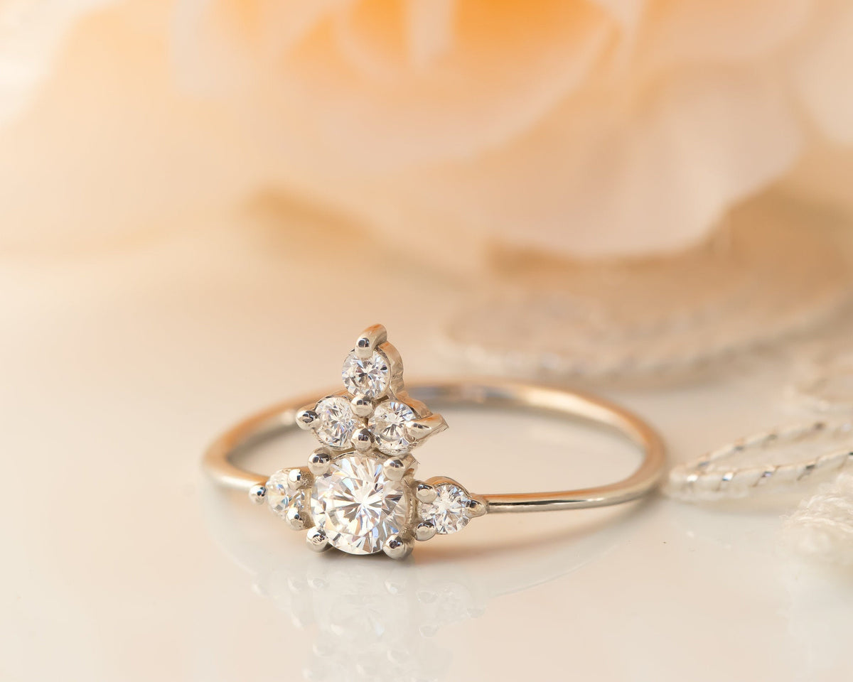 Diamond Cluster Ring, Cluster ring, Unique Cluster engagement ring, Cluster Diamond Engagement ring, Anniversary Gift, Gold Diamond Ring