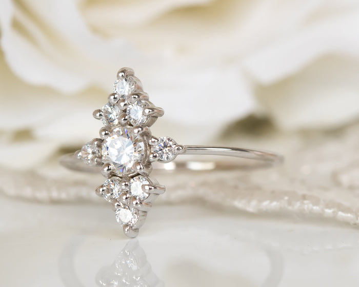 Cluster Diamond Engagement ring, Unique Diamond Ring, Diamond Cluster ring, Cluster engagement ring, Valentines Day Gift, Gold Diamond Ring