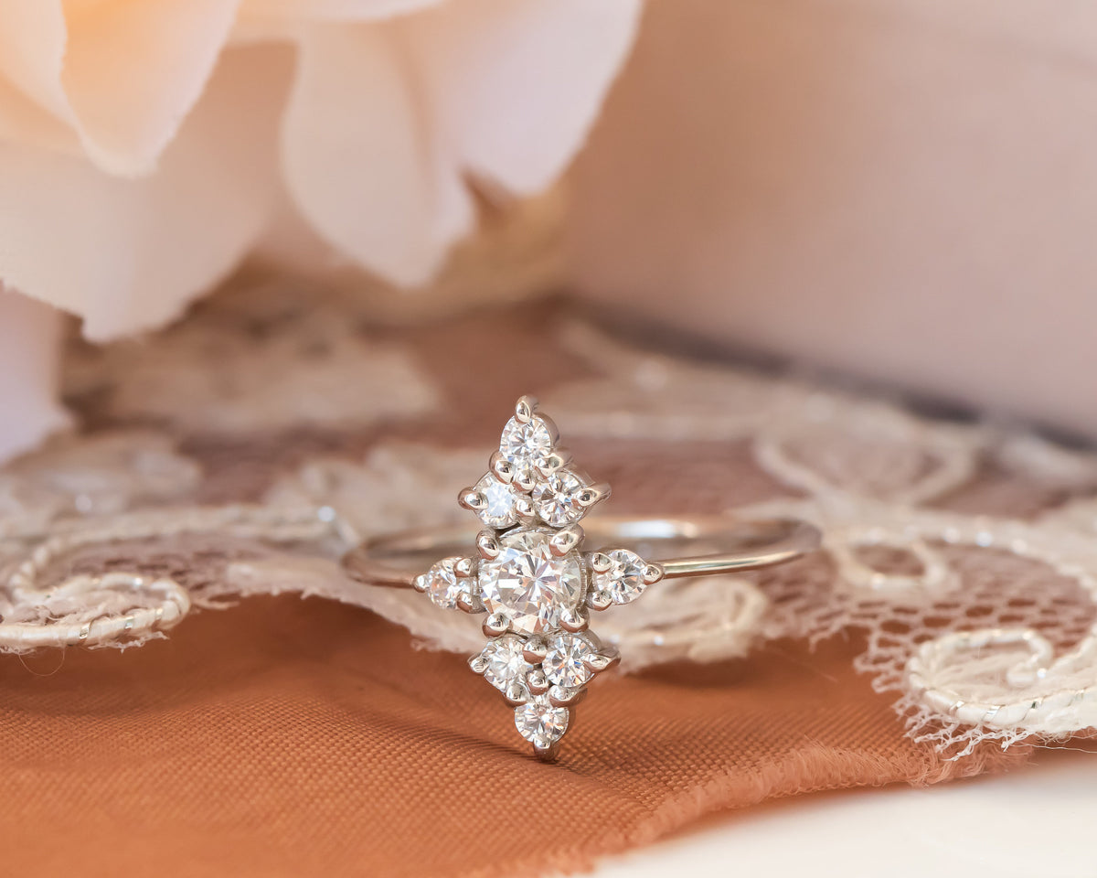 Cluster Diamond Engagement ring, Unique Diamond Ring, Diamond Cluster ring, Cluster engagement ring, Valentines Day Gift, Gold Diamond Ring