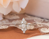 Cluster Diamond Engagement ring, Unique Diamond Ring, Diamond Cluster ring, Cluster engagement ring, Valentines Day Gift, Gold Diamond Ring