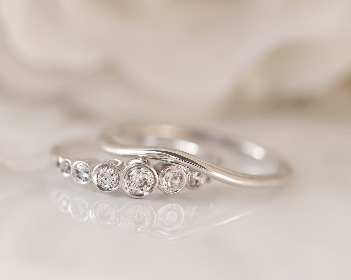 Diamond Bridal Set,  Ring, Bezel Diamond Engagement Ring and Matching Nesting Wedding Band, Diamond Wedding Set, Bezel Diamond Gold Ring Set