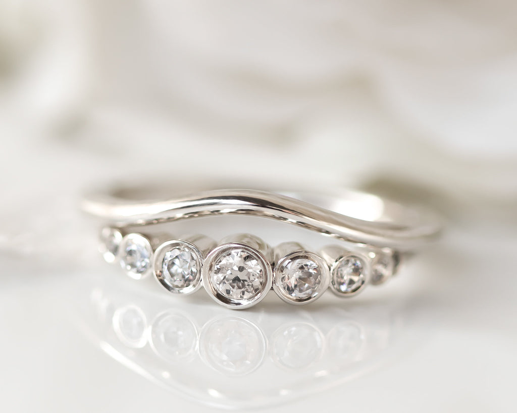 Diamond Bridal Set,  Ring, Bezel Diamond Engagement Ring and Matching Nesting Wedding Band, Diamond Wedding Set, Bezel Diamond Gold Ring Set