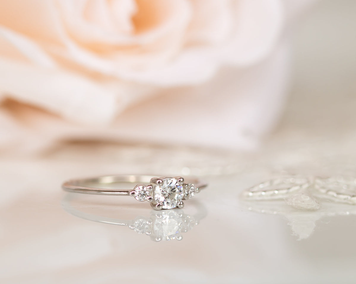 Diamond Engagement ring, Gold Diamond Ring, Thin Delicate Diamond Ring, Past Present Future Engagement Ring