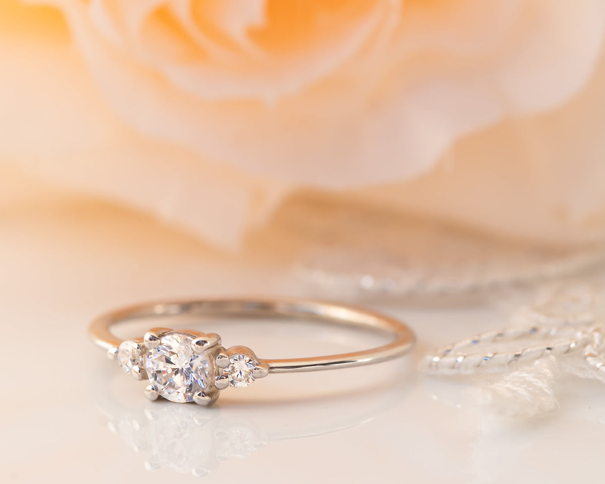 Diamond Engagement ring, Gold Diamond Ring, Thin Delicate Diamond Ring, Past Present Future Engagement Ring