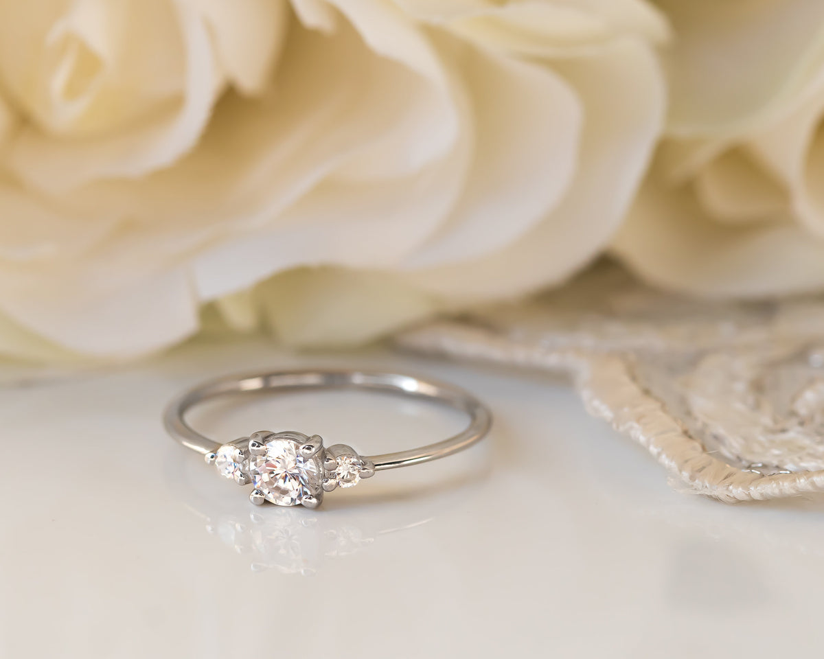 Diamond Engagement ring, Gold Diamond Ring, Thin Delicate Diamond Ring, Past Present Future Engagement Ring