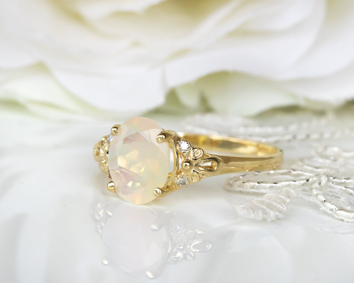 Opal Engagement ring, Diamond Opal Vintage Engagement Ring, Diamond Engagement Ring, Oval Engagement Ring, October Birthstone, Gift