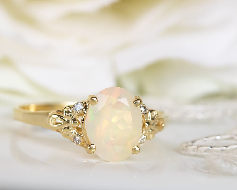 Opal Engagement ring, Diamond Opal Vintage Engagement Ring, Diamond Engagement Ring, Oval Engagement Ring, October Birthstone, Gift
