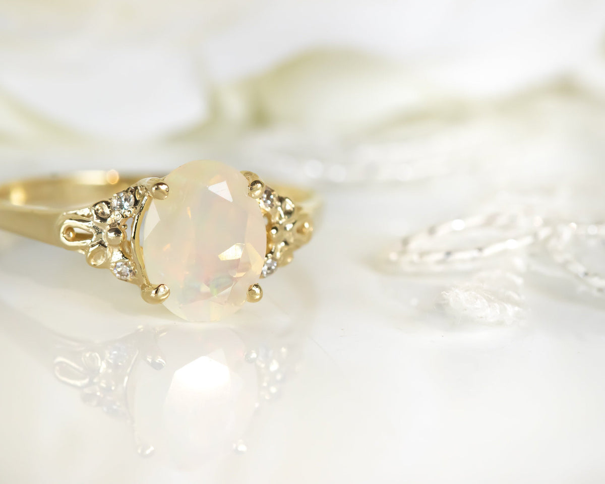 Opal Engagement ring, Diamond Opal Vintage Engagement Ring, Diamond Engagement Ring, Oval Engagement Ring, October Birthstone, Gift