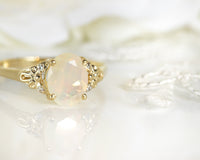 Opal Engagement ring, Diamond Opal Vintage Engagement Ring, Diamond Engagement Ring, Oval Engagement Ring, October Birthstone, Gift