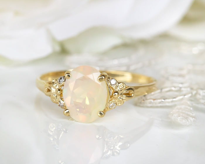 Opal Engagement ring, Diamond Opal Vintage Engagement Ring, Diamond Engagement Ring, Oval Engagement Ring, October Birthstone, Gift