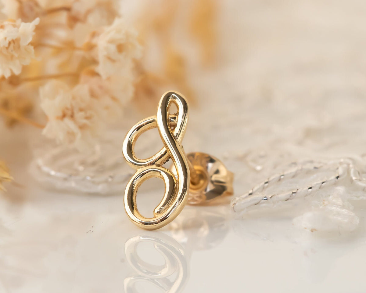 Personalized Earrings, Gold Initial Stud Earrings, Gold Letter Earrings, Initial Earrings, Script Earrings, Anniversary Gift