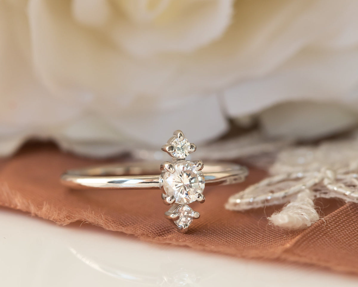 Diamond Engagement ring, Unique Cluster Diamond Ring, Gold Diamond Ring, Thin Delicate Diamond Ring, Past Present Future Engagement Ring