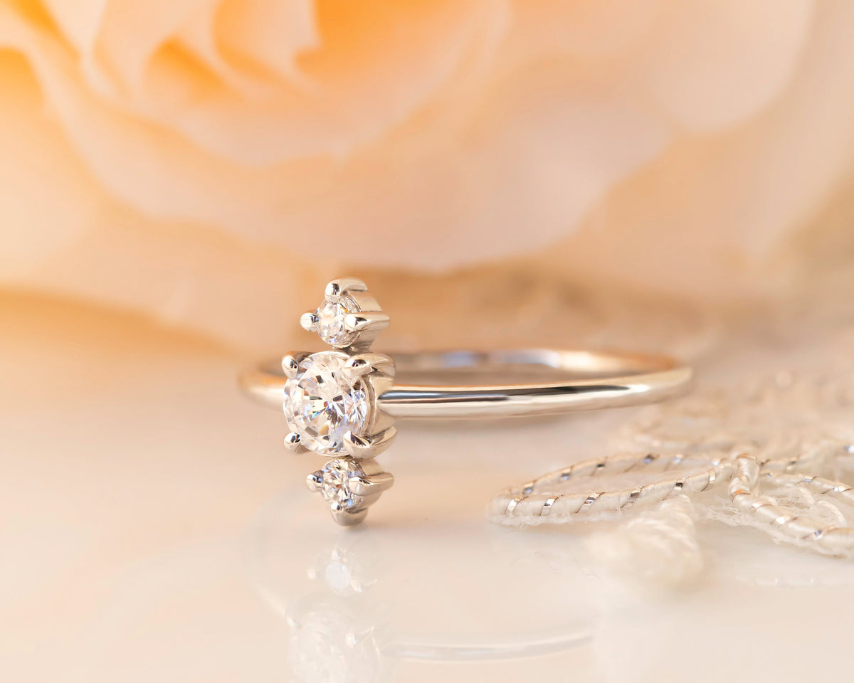 Diamond Engagement ring, Unique Cluster Diamond Ring, Gold Diamond Ring, Thin Delicate Diamond Ring, Past Present Future Engagement Ring