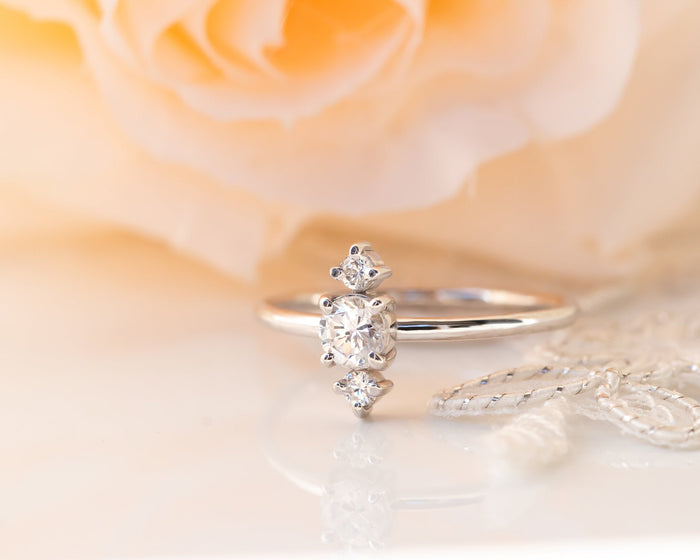 Diamond Engagement ring, Unique Cluster Diamond Ring, Gold Diamond Ring, Thin Delicate Diamond Ring, Past Present Future Engagement Ring