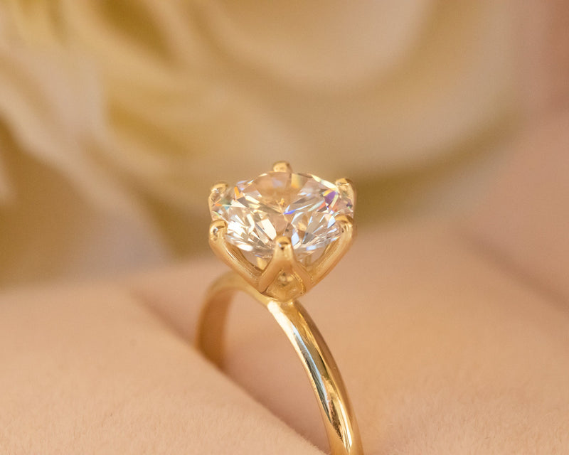 14K Yellow Gold Dainty Moissanite Engagement Ring - 6 Prong Solitaire - Available in 1/4, 1/2, 3/4, and 1 Carat options 6.5mm (1 Carat) / 8.25
