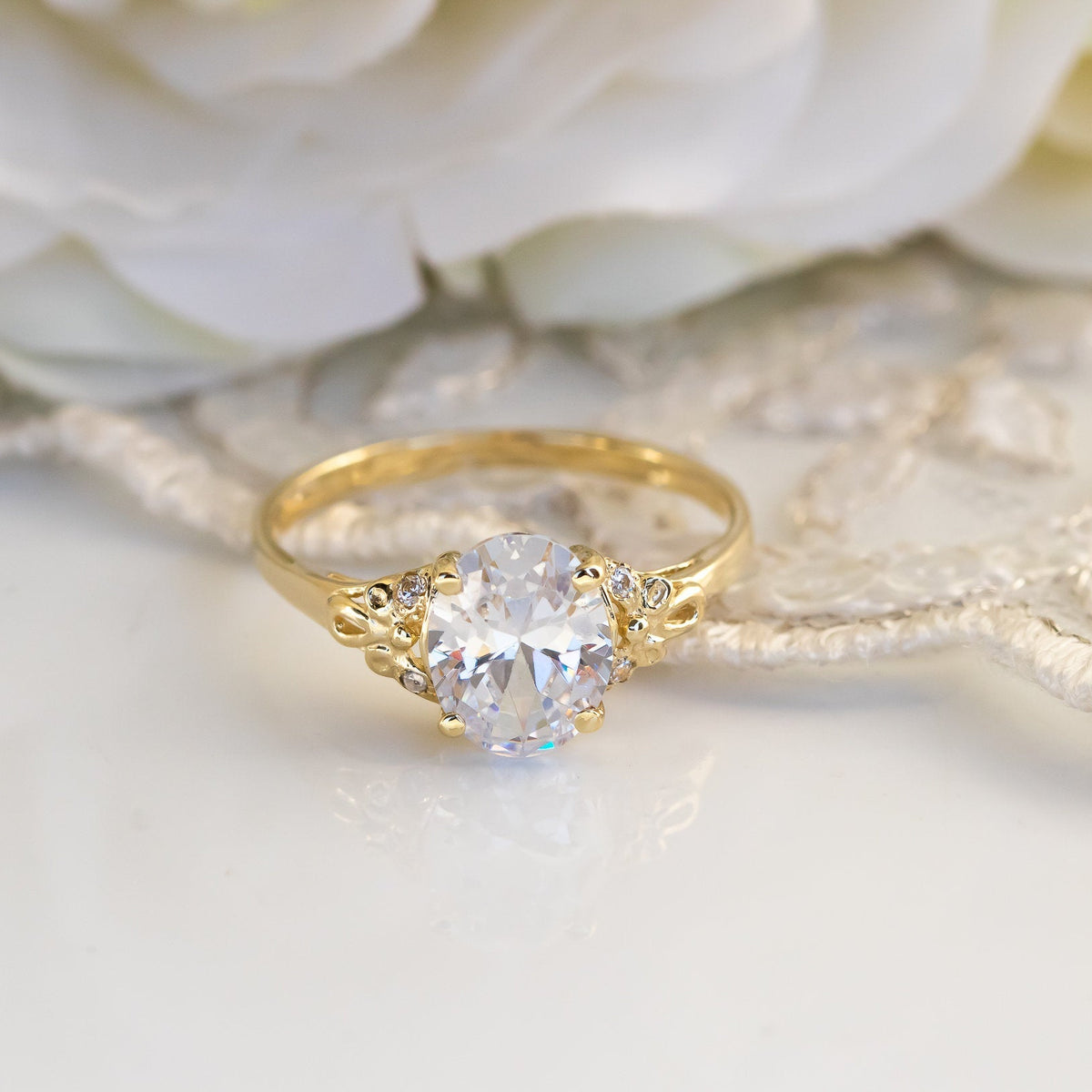 2ct Oval Moissanite Engagement Ring, Vintage Engagement Ring, Moissanite Diamond Gold Ring, Oval Solitaire Moissanite Ring, 2 Carat Ring