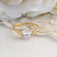 2ct Oval Moissanite Engagement Ring, Vintage Engagement Ring, Moissanite Diamond Gold Ring, Oval Solitaire Moissanite Ring, 2 Carat Ring