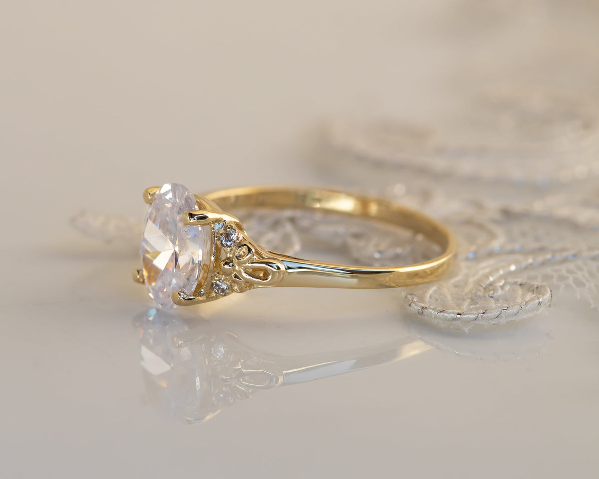 2ct Oval Moissanite Engagement Ring, Vintage Engagement Ring, Moissanite Diamond Gold Ring, Oval Solitaire Moissanite Ring, 2 Carat Ring
