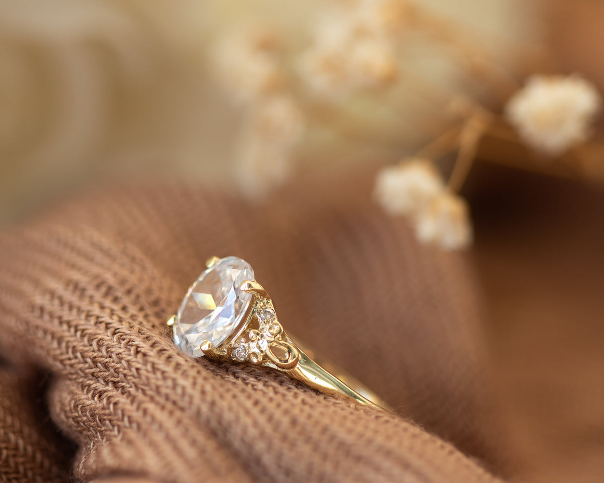 2ct Oval Moissanite Engagement Ring, Vintage Engagement Ring, Moissanite Diamond Gold Ring, Oval Solitaire Moissanite Ring, 2 Carat Ring