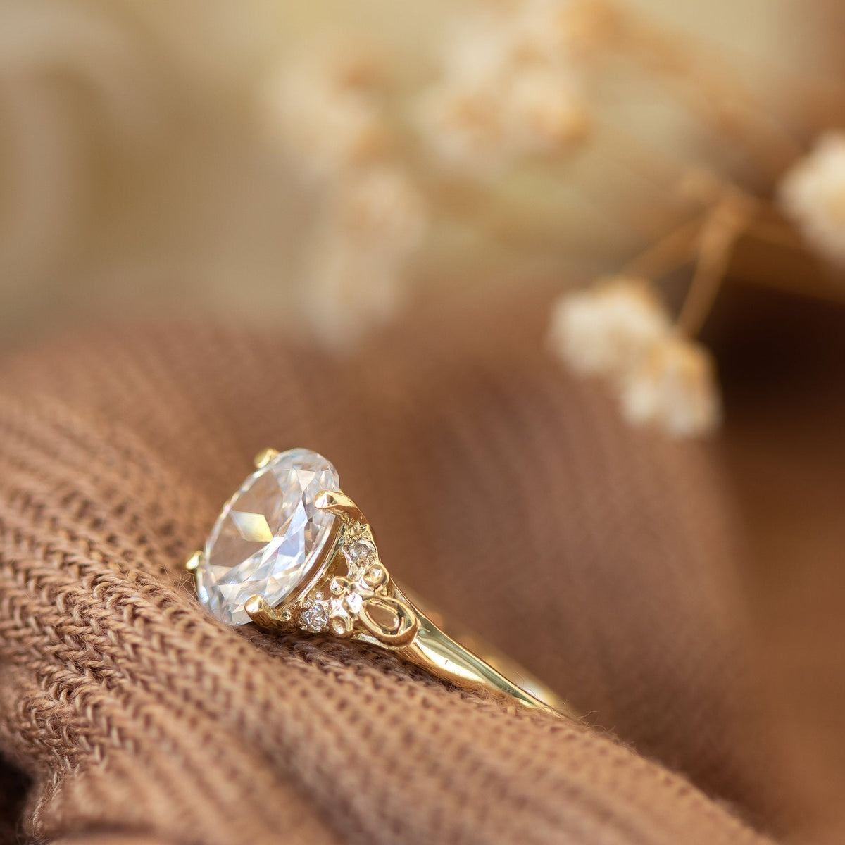 2ct Oval Moissanite Engagement Ring, Vintage Engagement Ring, Moissanite Diamond Gold Ring, Oval Solitaire Moissanite Ring, 2 Carat Ring