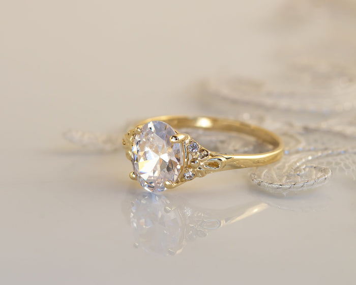 2ct Oval Moissanite Engagement Ring, Vintage Engagement Ring, Moissanite Diamond Gold Ring, Oval Solitaire Moissanite Ring, 2 Carat Ring