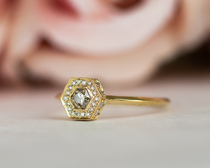 Brown Diamond Engagement Ring, Art Deco Engagement Ring, Hexagon Diamond, Alternative Diamond Engagement Ring, Unique Diamond Ring, OOAK
