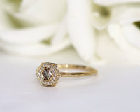 Brown Diamond Engagement Ring, Art Deco Engagement Ring, Hexagon Diamond, Alternative Diamond Engagement Ring, Unique Diamond Ring, OOAK