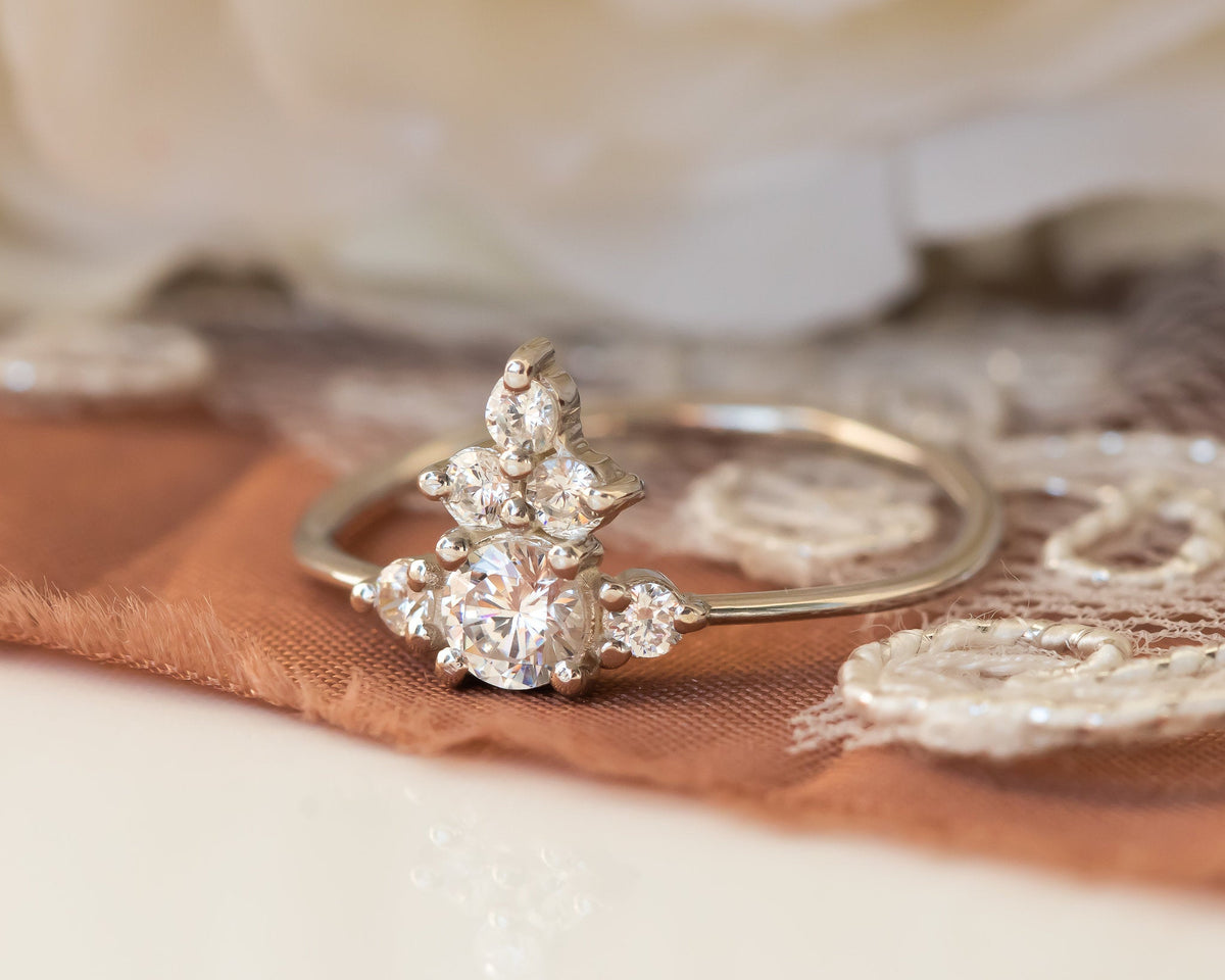 Diamond Cluster Ring, Cluster ring, Unique Cluster engagement ring, Cluster Diamond Engagement ring, Anniversary Gift, Gold Diamond Ring