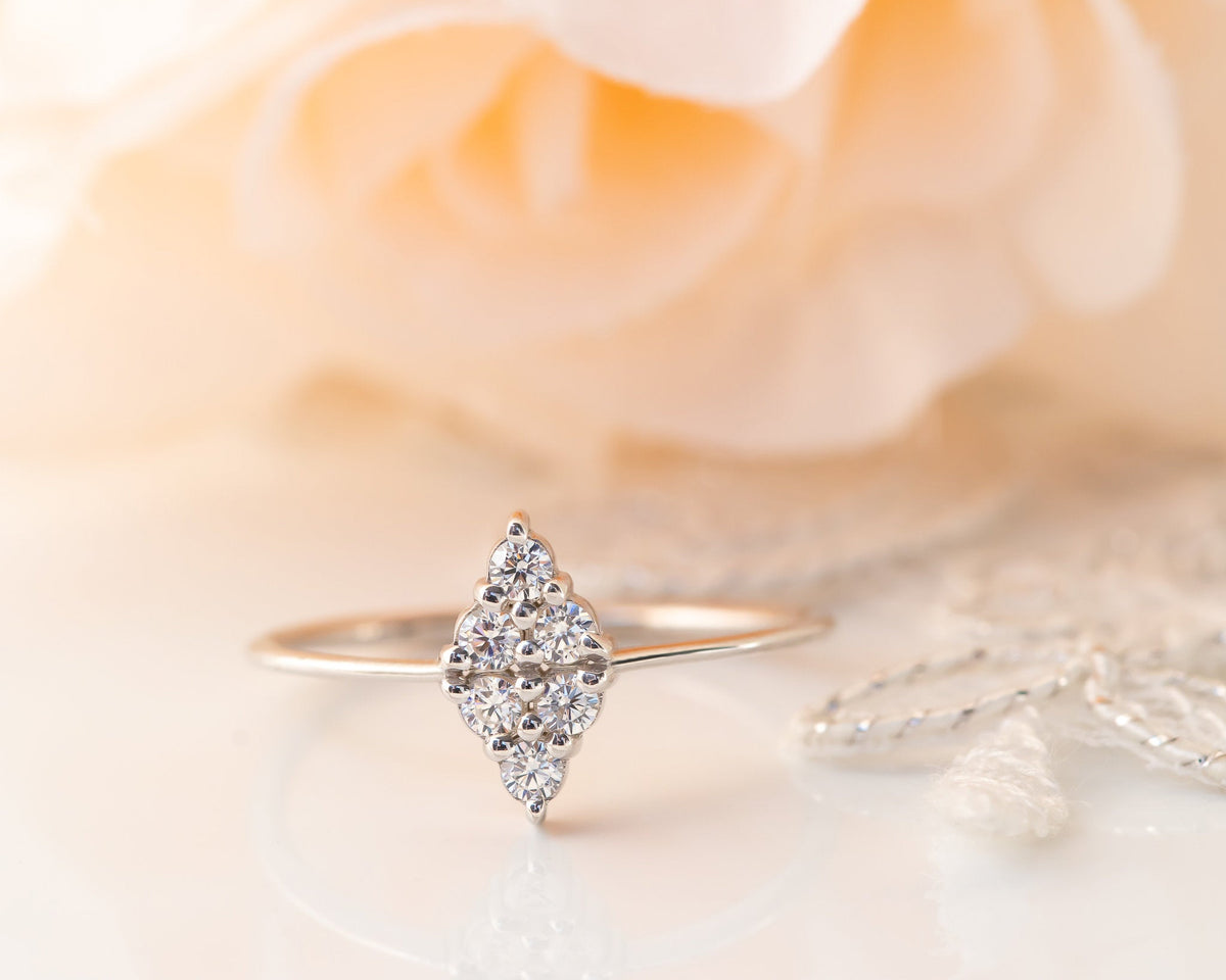 Diamond Engagement ring, Unique Diamond Ring, Diamond Cluster Ring, Thin Delicate Diamond Ring