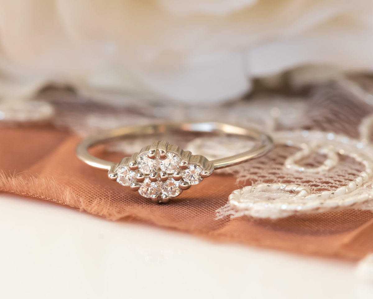 Unique Diamond Ring, Diamond Cluster Ring, Diamond Engagement ring, Thin Delicate Diamond Ring