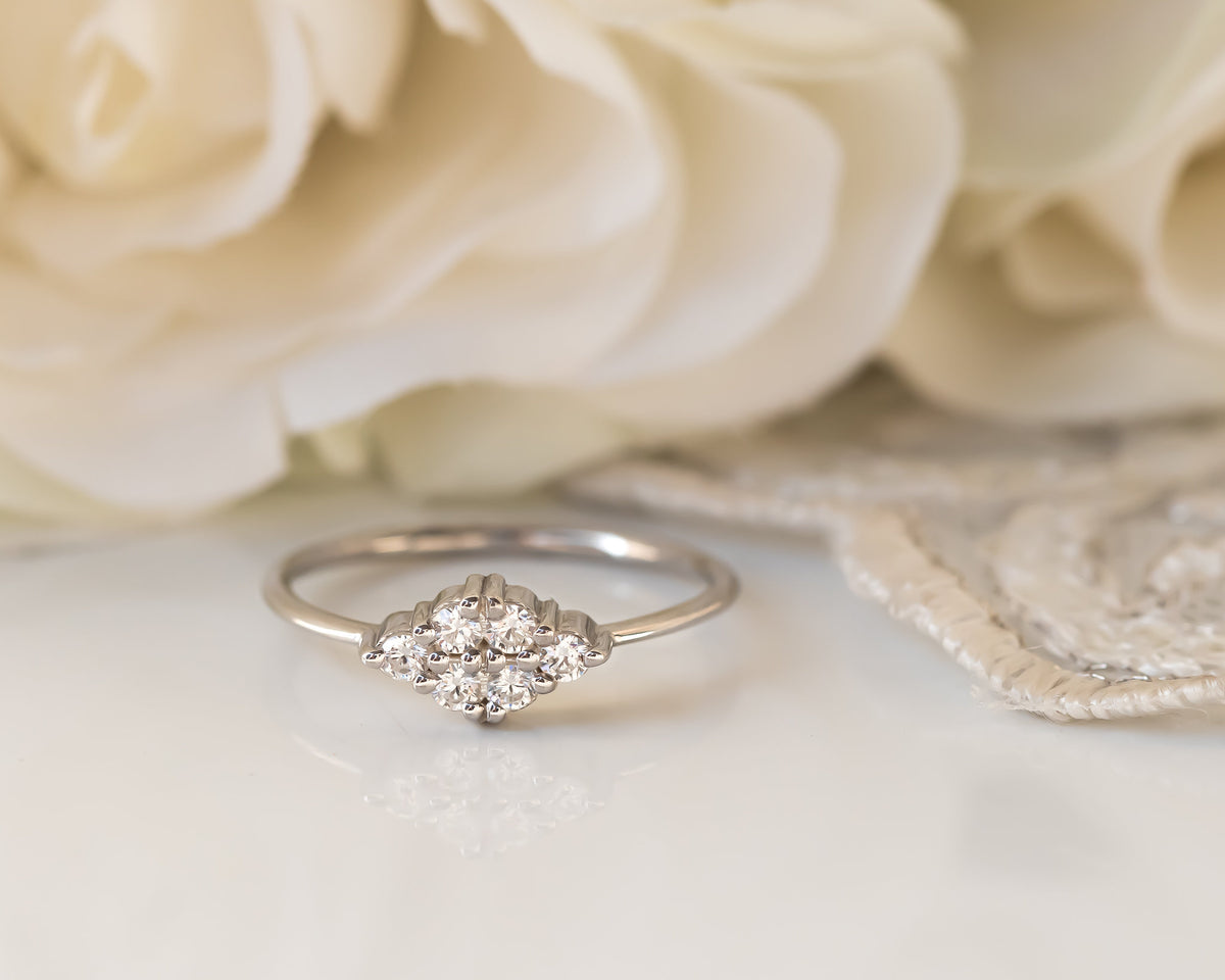 Unique Diamond Ring, Diamond Cluster Ring, Diamond Engagement ring, Thin Delicate Diamond Ring
