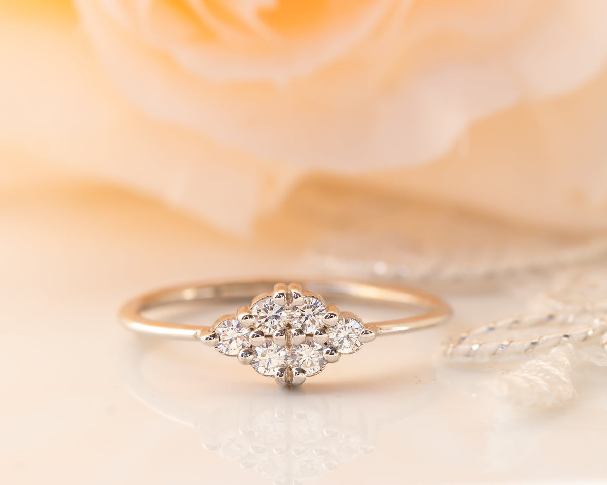 Unique Diamond Ring, Diamond Cluster Ring, Diamond Engagement ring, Thin Delicate Diamond Ring