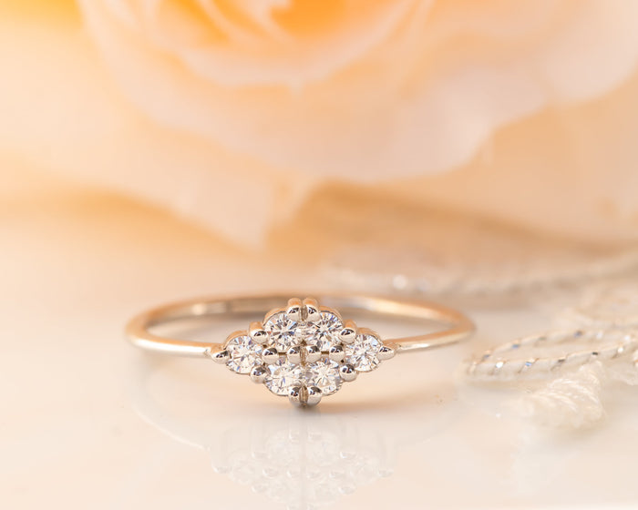 Unique Diamond Ring, Diamond Cluster Ring, Diamond Engagement ring, Thin Delicate Diamond Ring
