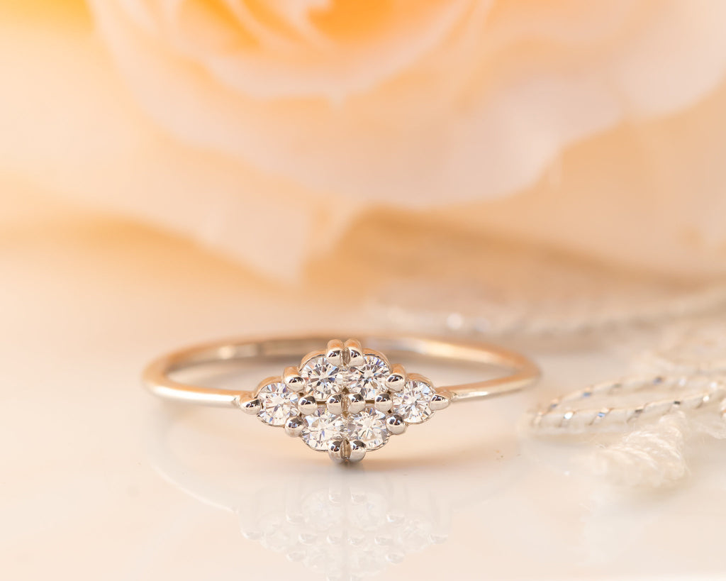 Unique Diamond Ring, Diamond Cluster Ring, Diamond Engagement ring, Thin Delicate Diamond Ring