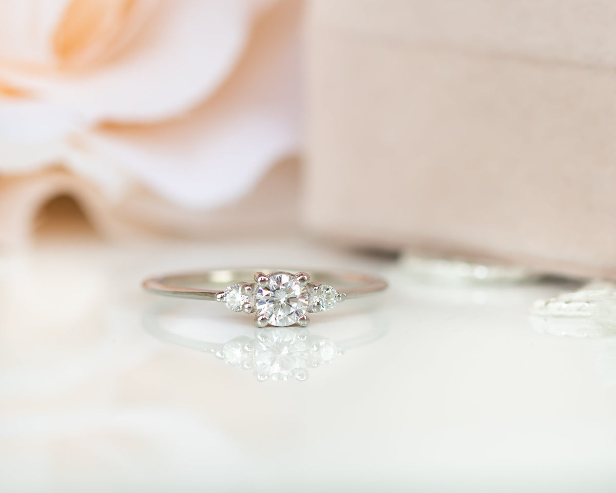 Diamond Engagement ring, Gold Diamond Ring, Thin Delicate Diamond Ring, Past Present Future Engagement Ring
