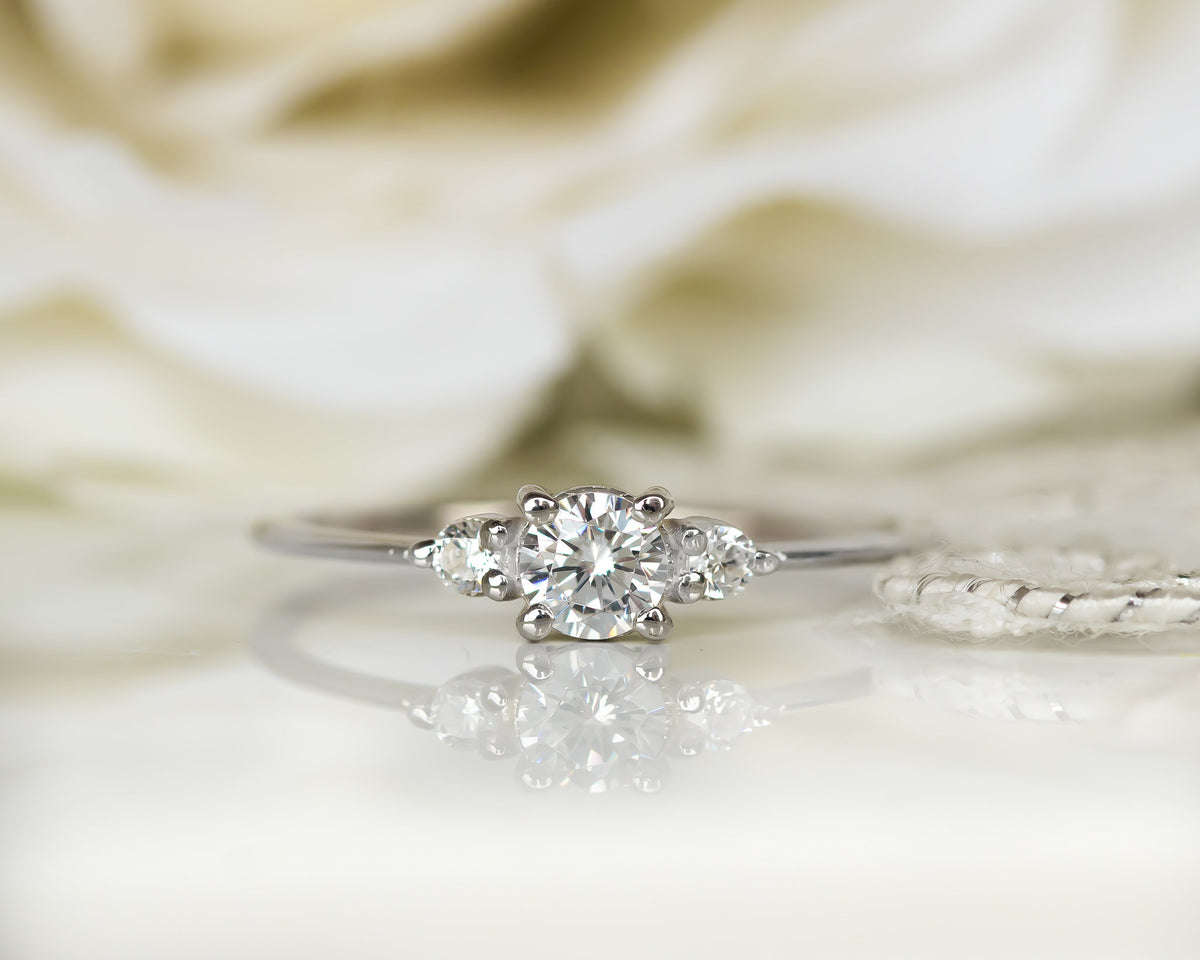 Diamond Engagement ring, Gold Diamond Ring, Thin Delicate Diamond Ring, Past Present Future Engagement Ring