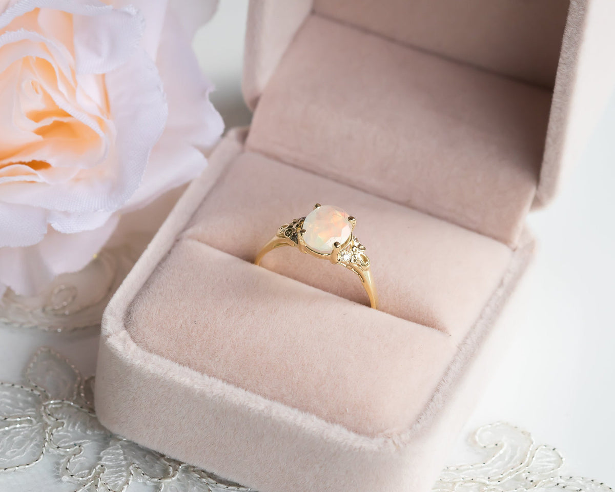 Opal Engagement ring, Diamond Opal Vintage Engagement Ring, Diamond Engagement Ring, Oval Engagement Ring, October Birthstone, Gift