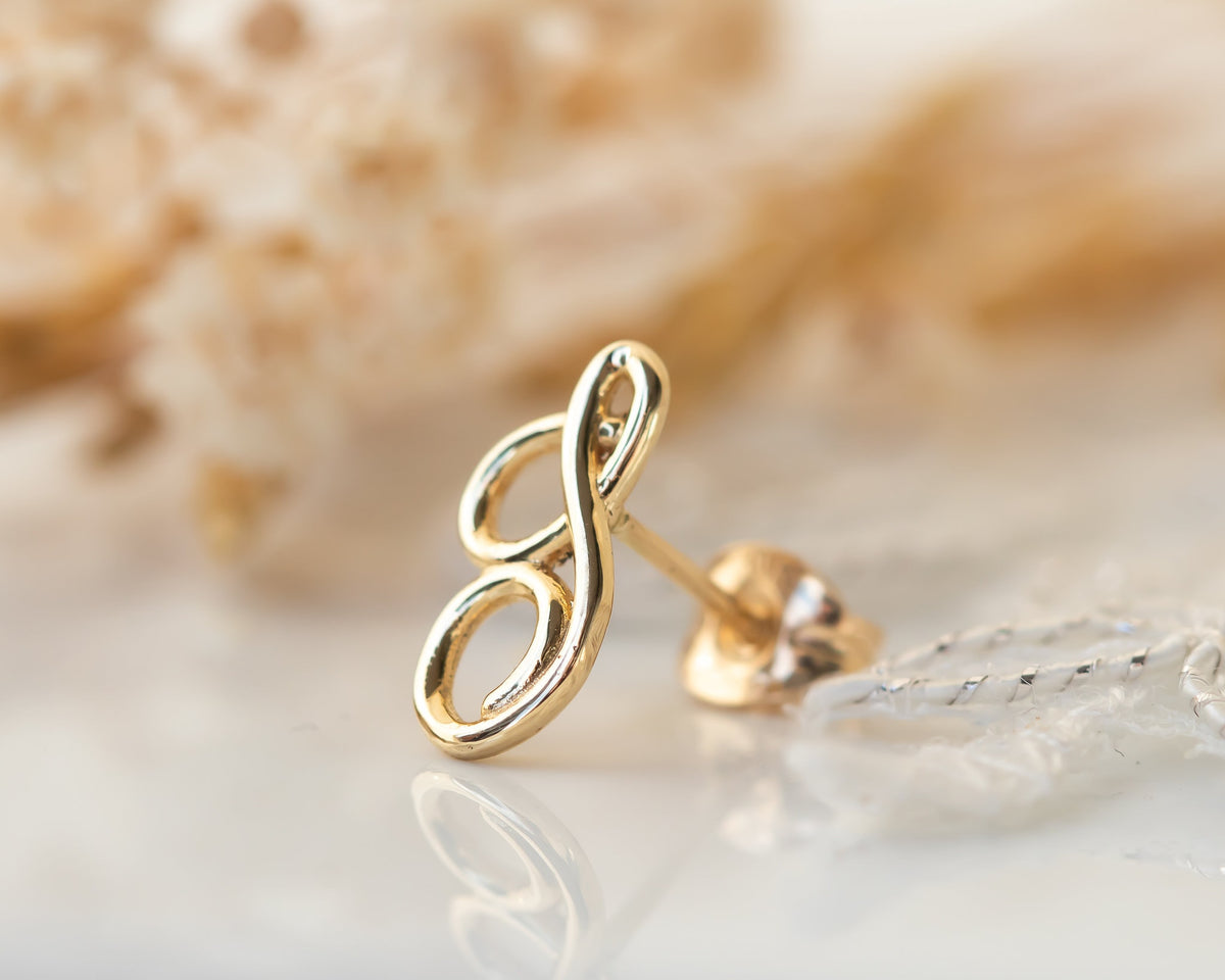 Personalized Earrings, Gold Initial Stud Earrings, Gold Letter Earrings, Initial Earrings, Script Earrings, Anniversary Gift