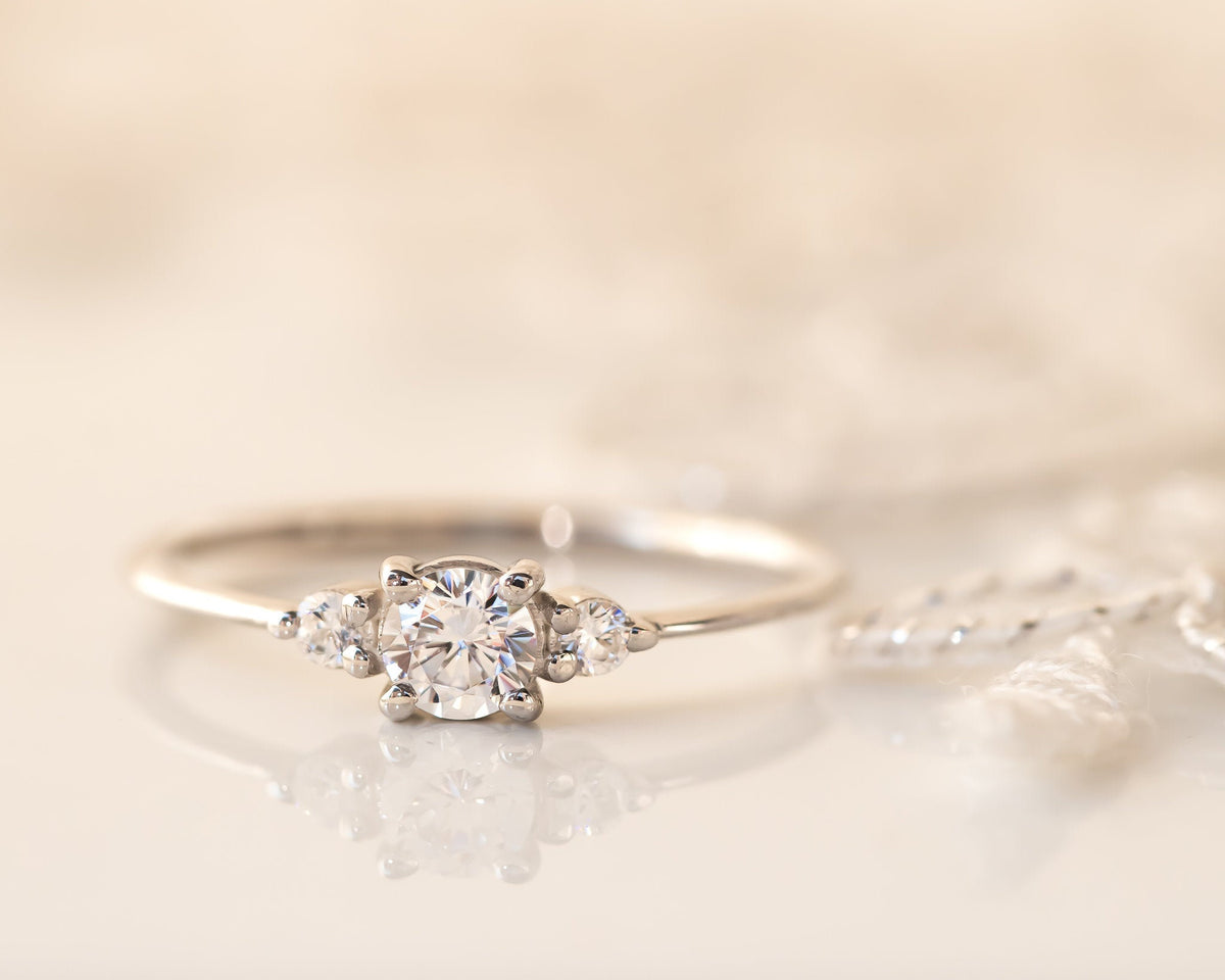 Diamond Engagement ring, Gold Diamond Ring, Thin Delicate Diamond Ring, Past Present Future Engagement Ring