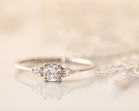 Diamond Engagement ring, Gold Diamond Ring, Thin Delicate Diamond Ring, Past Present Future Engagement Ring