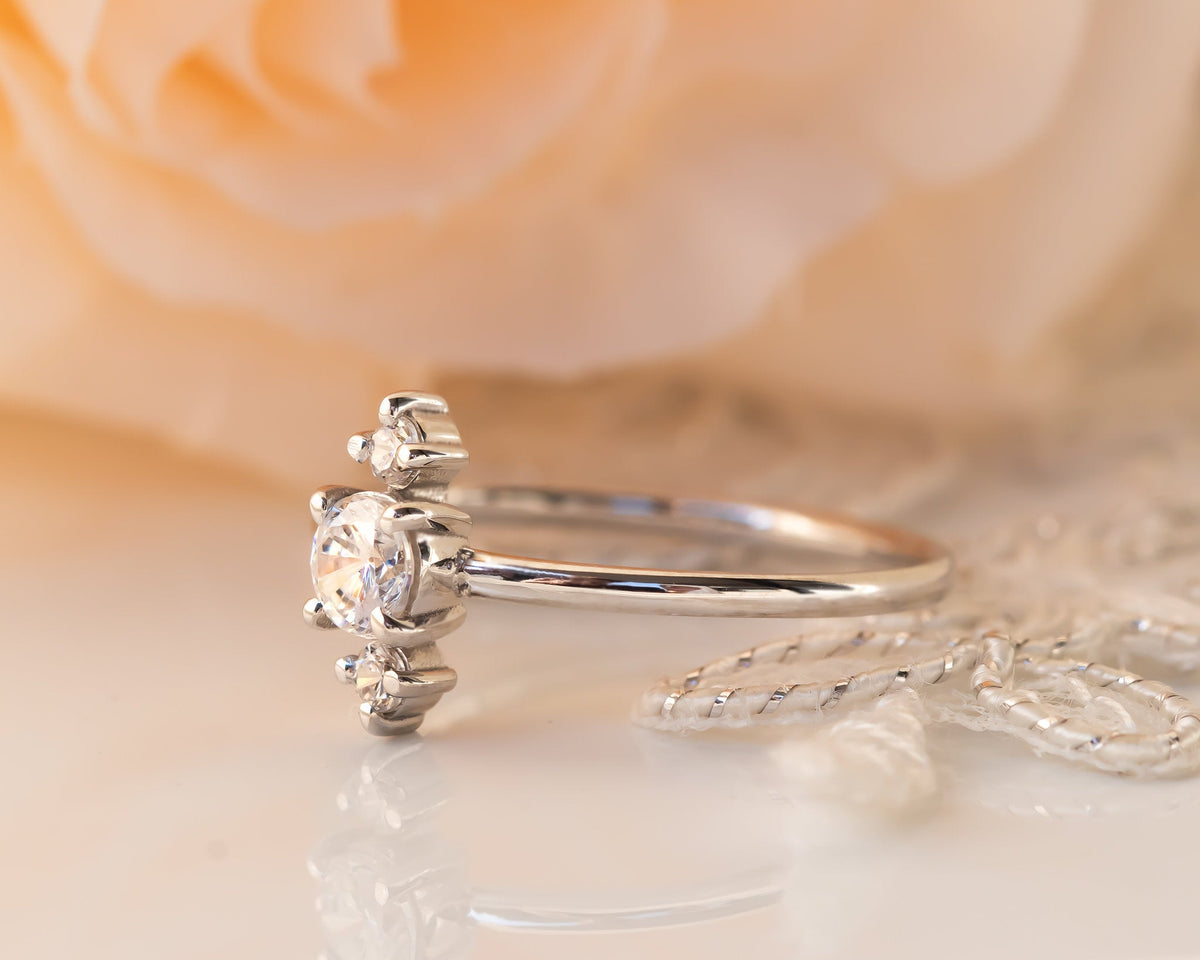 Diamond Engagement ring, Unique Cluster Diamond Ring, Gold Diamond Ring, Thin Delicate Diamond Ring, Past Present Future Engagement Ring