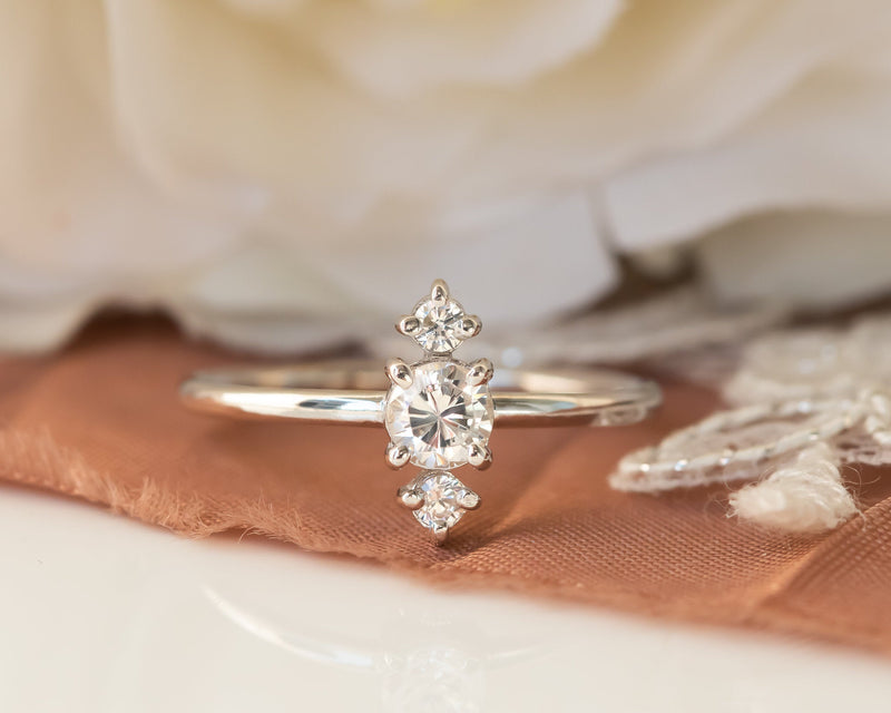 Diamond Engagement ring, Unique Cluster Diamond Ring, Gold Diamond Ring, Thin Delicate Diamond Ring, Past Present Future Engagement Ring